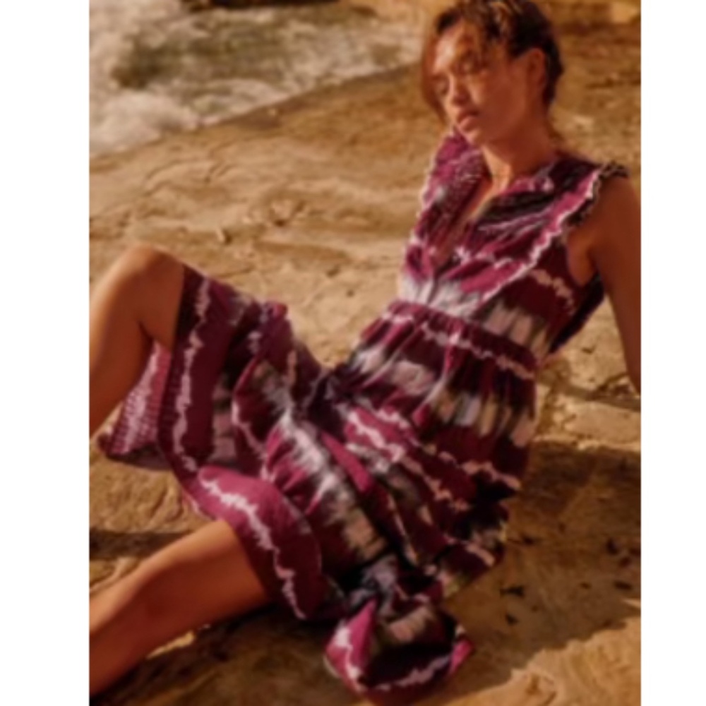 Sezane Purple Tie-Dye Tiered Midi Dress